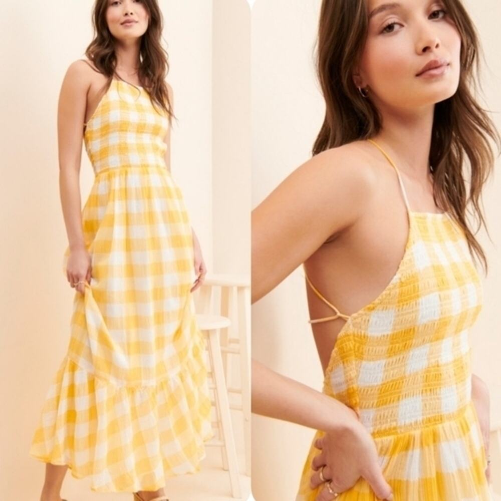SAYLOR Yellow White Gingham Maxi Dress